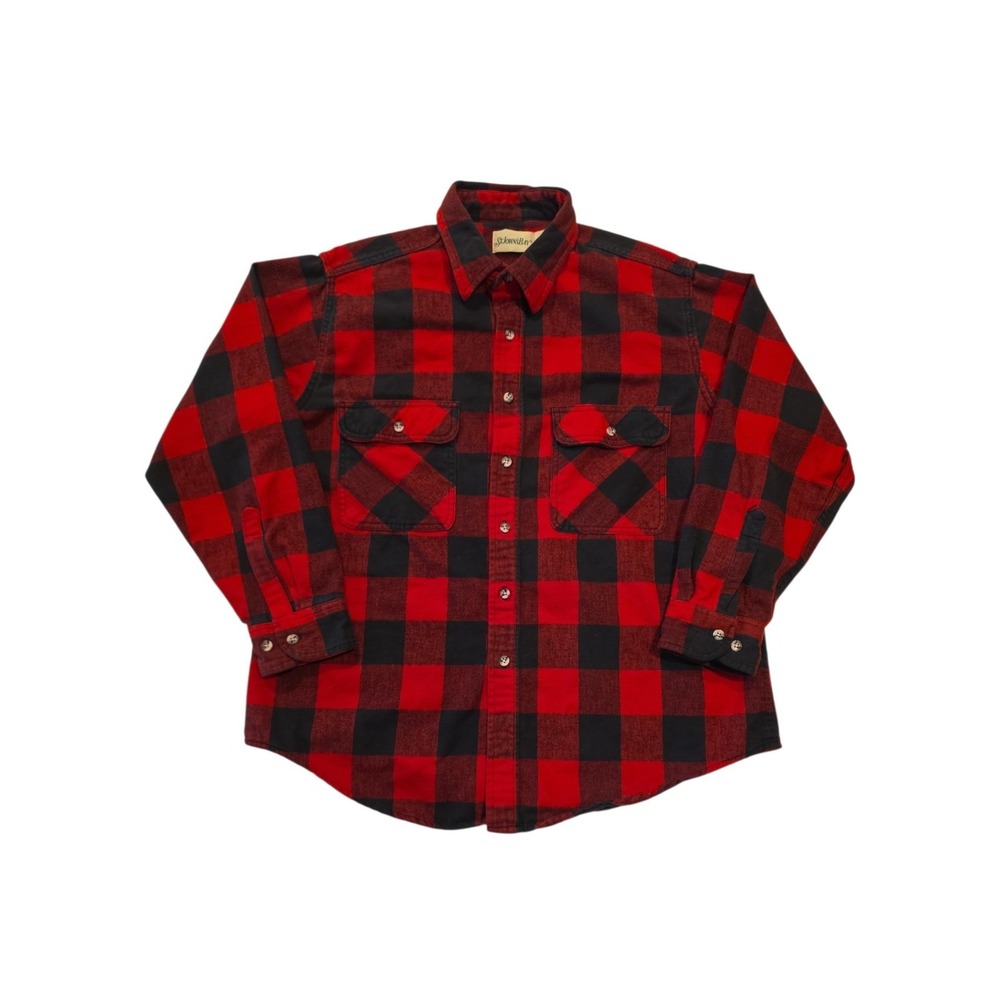 Vintage 90s St Johns Bay Flannel Shirt Mens XL Red Black Buffalo Plaid Cotton